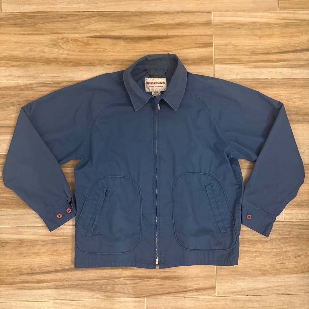 Vintage McGregor Blue Harrington Jacket Mens Large Full Zip Windbreaker Cotton